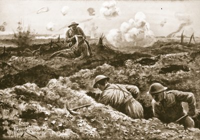 Unteroffizier J. Erskine verbindet seinen verwundeten Offizier unter wiederholtem Beschuss von Alfred Pearse